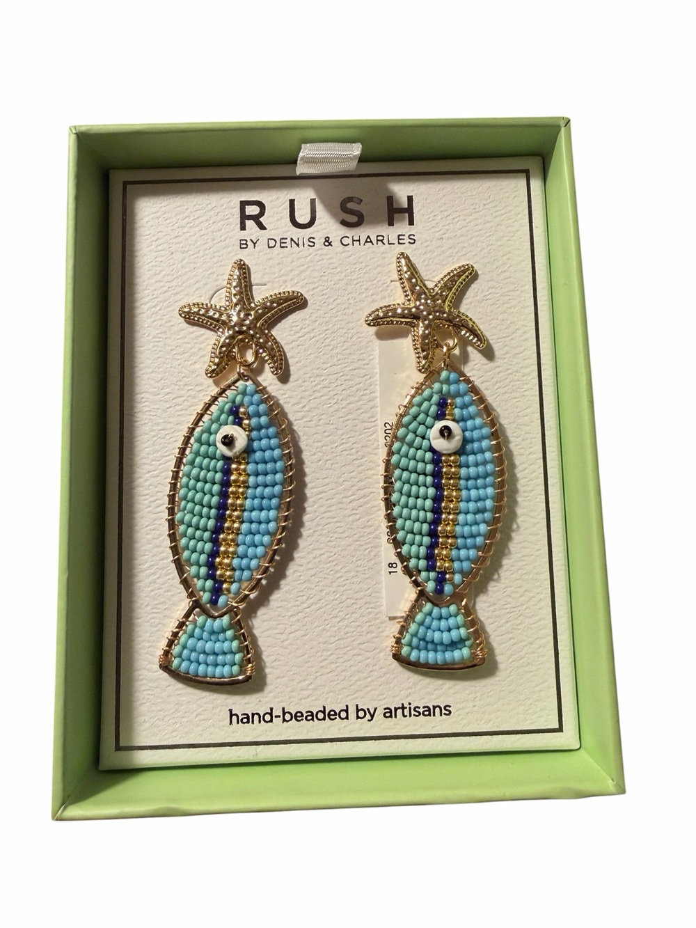 RUSH by Denis & Charles Blue Beaded Fish Earrings with Gold Starfish